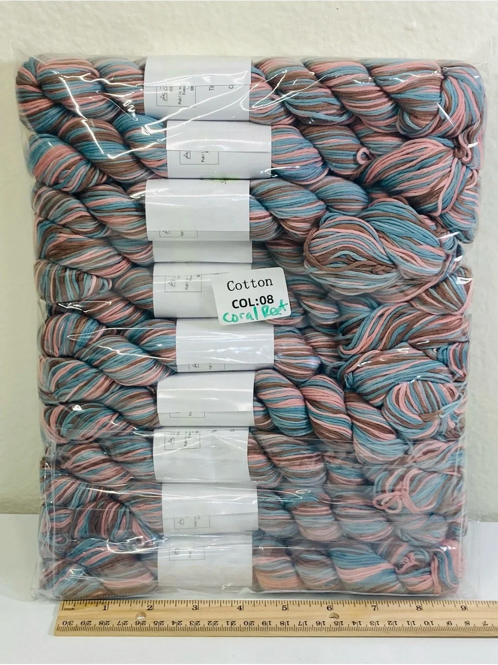 10 NEW (~500g total, ~50g ea.) 100% Cotton Variegated Hanks in Coral Reef